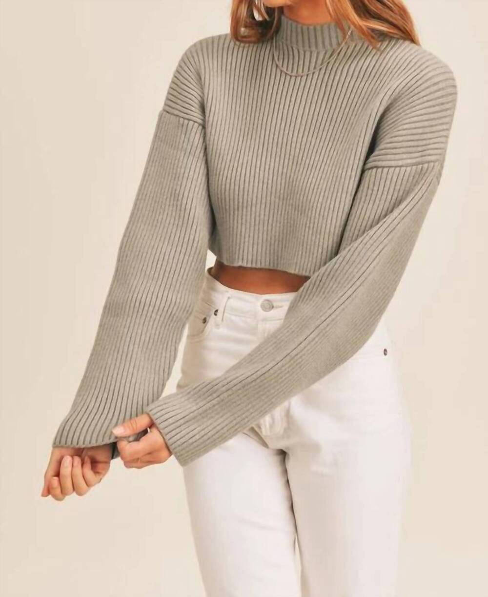 NEW MABLE mock neck cropped ribbed sweater in olive
